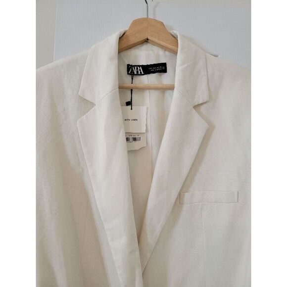 ZARA Linen Belted Jacket in cream L NWT - Picture 3 of 9